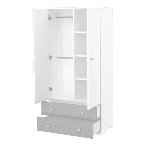 Timba szekrény Erik 2 ajtós 2 fiókos ezüst-fehér