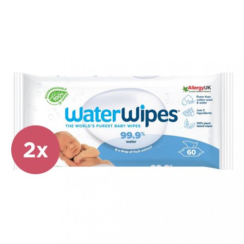 WATERWIPES Nedves törlőkendők, műanyagmentes 60 db (120 db)