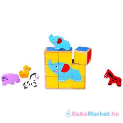 Tooky - Állatok fa kocka puzzle, állatokkal