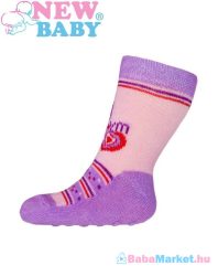 Baba zokni - New Baby ABS-el rózsaszín - lila szívecskével 62 (3-6 hó)