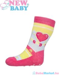 Baba zokni - New Baby ABS-el rózsaszín szívecskével monday - 62 (3-6 hó)