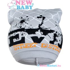 Tavaszi gyerek sapka - New Baby felirattal szürke