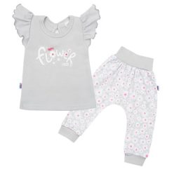   2-részes pamut együttes New Baby Happy Flower szürke - 56 (0-3 h)