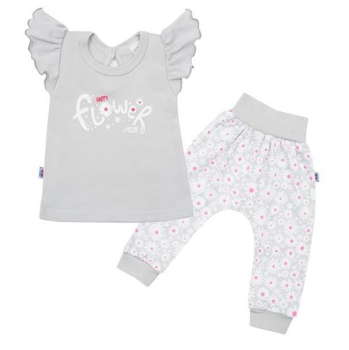 2-részes pamut együttes New Baby Happy Flower szürke - 80 (9-12 h)