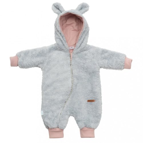 Luxus baba téli kezeslábas New Baby Teddy bear szürke rózsaszín 62 (3-6 h)