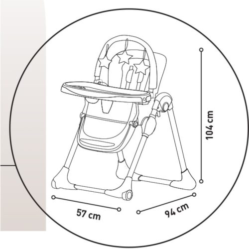 Asalvo Manet etetőszék duplatálcás 6-36 hó kétkerekű, 15 kg-ig