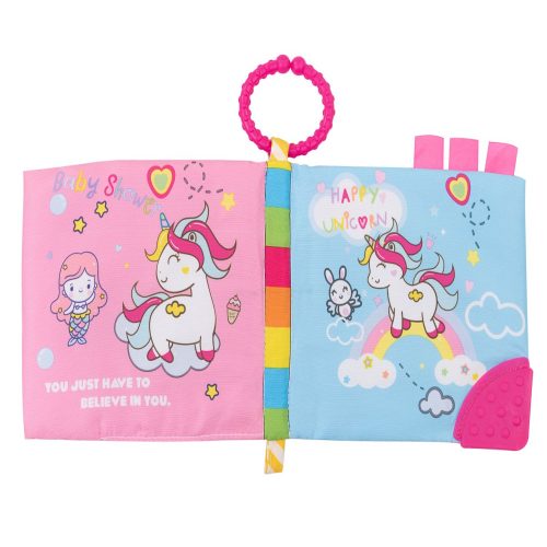 Kikkaboo készségfejlesztő textil könyv és rágóka unikornis