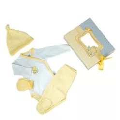   Kikkaboo ajándékszett újszülötteknek (body, nadrág, sapka, kesztyű) Little Angel sárga