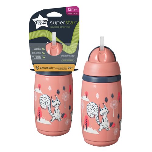Tommee Tippee itatópohár - Superstar Insulated Straw Cup szívószálas hőtartó 266ml 12hó rózsaszín