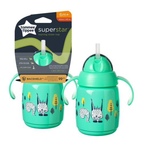 Tommee Tippee itatópohár - Superstar Training Straw Cup szívószálas 300ml 6hó zöld