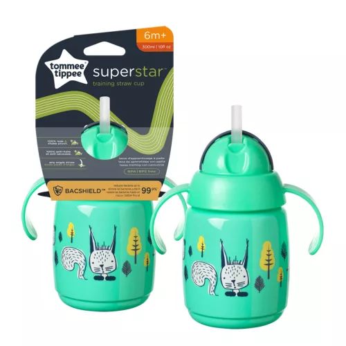 Tommee Tippee itatópohár - Superstar Training Straw Cup szívószálas 300ml 6hó zöld