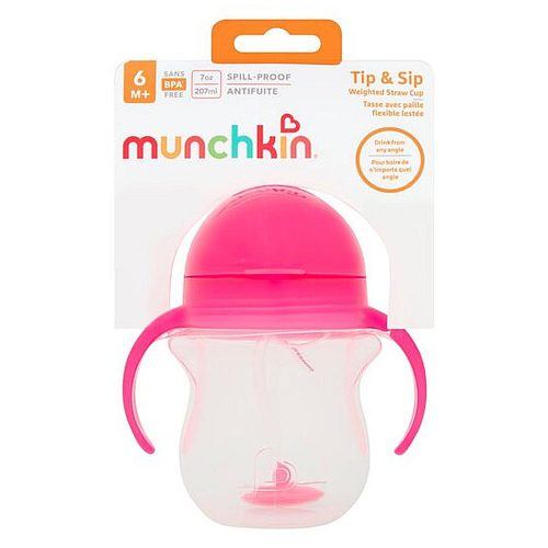 Munchkin itatópohár szívószálas súlyozott Tip and Sip 207ml 6hó rózsaszín