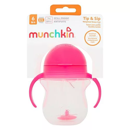 Munchkin itatópohár szívószálas súlyozott Tip and Sip 207ml 6hó rózsaszín