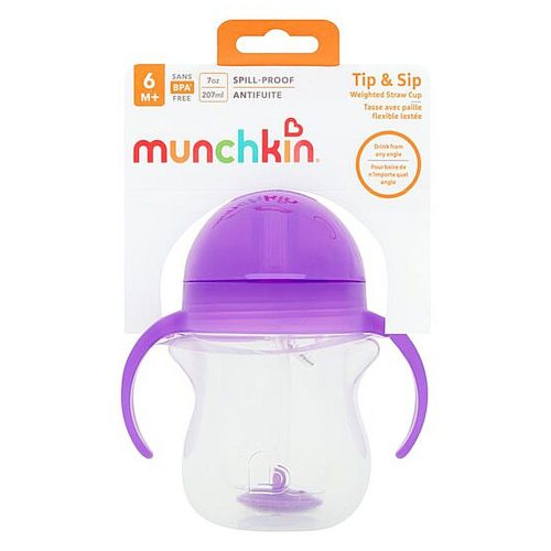 Munchkin itatópohár szívószálas súlyozott Tip and Sip 207ml 6hó lila