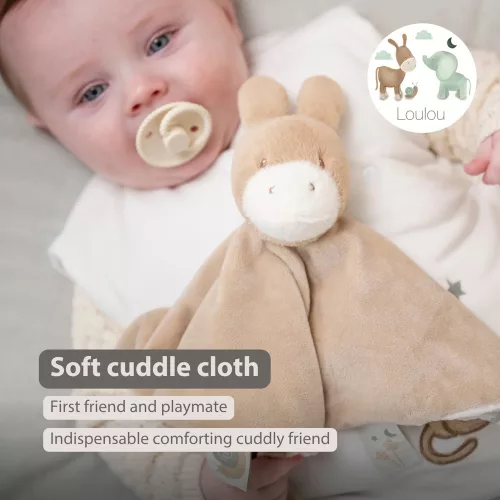 Nattou szundikendő plüss és pamut 28x28 cm LouLou Comforter csacsi karamell