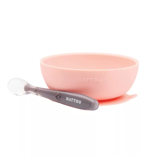 Nattou étkészlet szilikon 2 részes mélytányérral pink-padlizsán