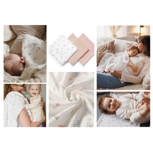 BabyOno textilpelenka színes 3db gyűrt muszlin puderrózsaszín 828/01