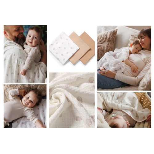 BabyOno textilpelenka színes 3db gyűrt muszlin bézs 828/02