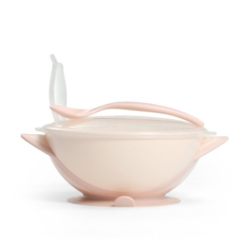 BabyOno tányér - tapadó aljú, fedeles, kanállal krém/rózsaszín 1063/06