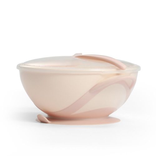 BabyOno tányér - tapadó aljú, fedeles, kanállal krém/rózsaszín 1063/06