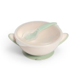   BabyOno tányér - tapadó aljú, fedeles, kanállal krém/zöld 1063/07