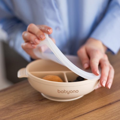 BabyOno babatányér - tapadó aljú, fedeles, 3 rekeszes bézs 1661/03
