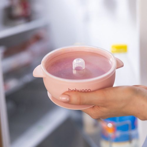 BabyOno babatányér - tapadó aljú, fedeles, mély rózsaszín 1662/02