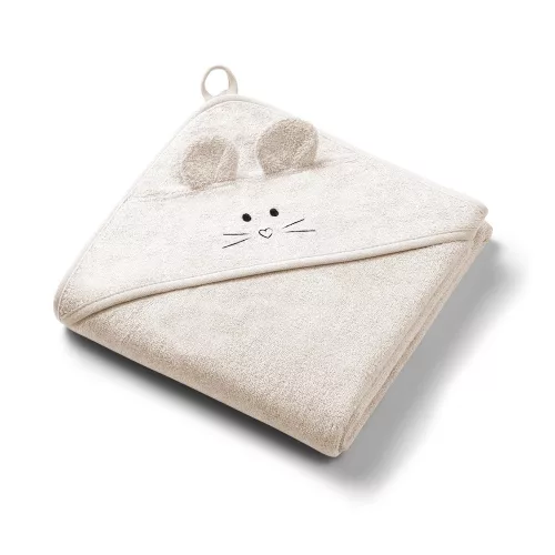 BabyOno fürdőlepedő kapucnis bambusz 100x100cm egérfülekkel krémszínű 1553/05