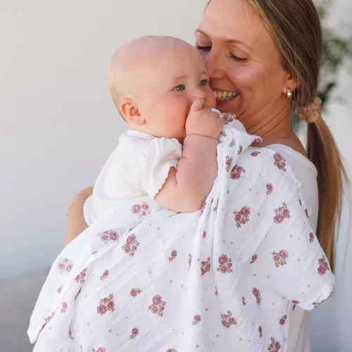 BabyOno textilpelenka színes 3db púderrózsaszín rózsamintás 348/13
