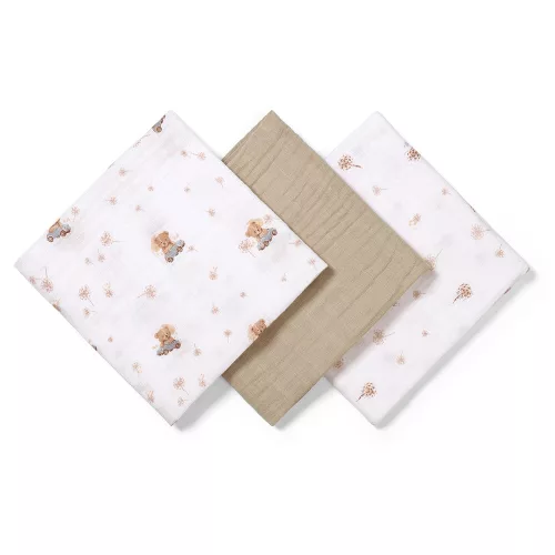 BabyOno textilpelenka színes 3db taupe macimintás 348/15