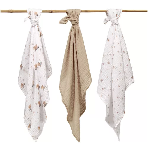 BabyOno textilpelenka színes 3db taupe macimintás 348/15