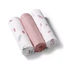 BabyOno textilpelenka színes 3db púderrózsaszín levélmintás 348/17