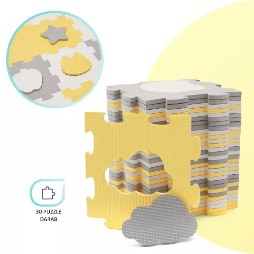 Kinderkraft szivacspuzzle szőnyeg - Luno Shape 30db sárga-szürke