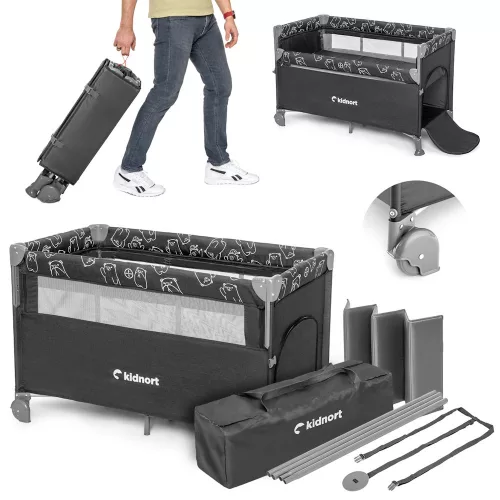 Kidnort utazóágy-babaöböl Livsmiljö 2 szintes, kerekes, kibúvós premium fekete