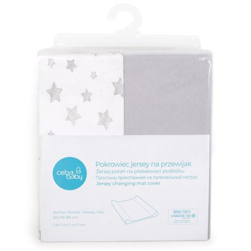 Ceba pelenkázólap huzat pamut (50x70-80) 2db/csomag világosszürke   szürke csillagos