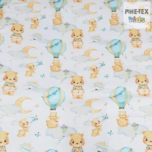 Pihe-Tex Ágynemű Pamut 4 részes 90x140 40x50cm Hőlégballonos maci zöld 683/Z