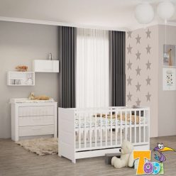   Todi White Bunny babaszoba szett - átalakítható 70x140cm kiságy és 3 fiókos komód pelenkázó feltéttel