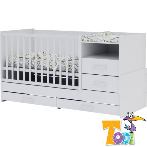 Todi White Bunny babaszoba szett - átalakítható 70x140cm kiságy és 3 fiókos komód pelenkázó feltéttel