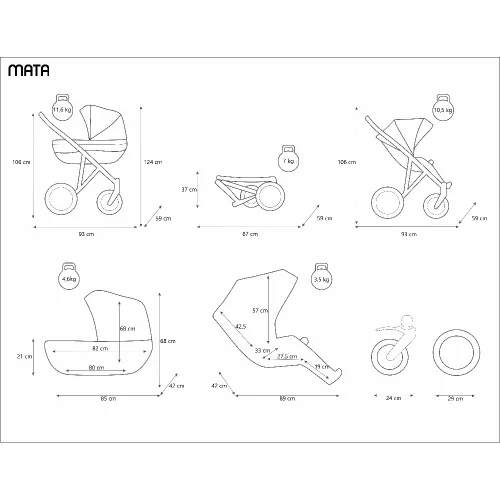 Kunert multifunkciós babakocsi 3in1 Mata fekete vázzal Cosmo i-Size babahordozóval mocca MA-02-BL