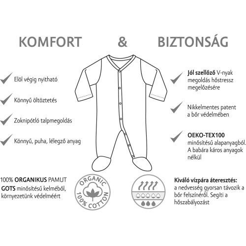 Kenguru Gold hosszú ujjú rugdalozó pamut Elölpatentos ecrü printed 62
