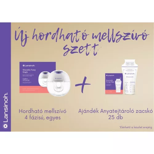 Lansinoh hordható mellszívó 4 fázisú egyes Lansinoh anyatejtároló zacskóval szettben