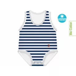   J Bimbi kombidressz 0-36 hó biopamut Summer csíkos sötétkék 12035