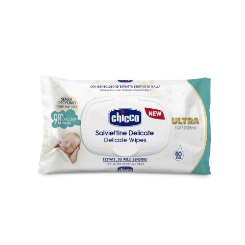 Chicco Soft&Pure baby törlőkendő 60db visszazárható tetővel