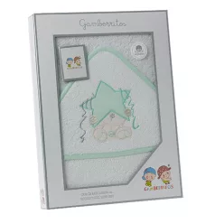   Gamberritos fürdőlepedő - kapucnis 100x100cm csillag és maci fehér/zöld 10686
