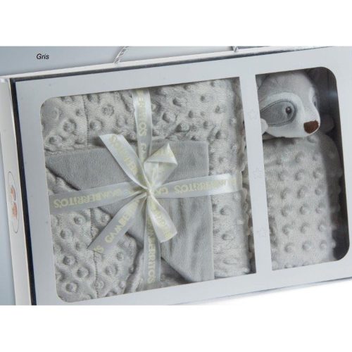 Gamberritos takaró plüss buborékos anyagú 80x110cm szundikendővel szürke mosómedve 10887