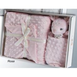   Gamberritos takaró plüss buborékos anyagú 80x110cm szundikendővel rózsaszín őzike 10887