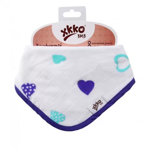 Xkko bambusz nyálkendő patentos - óceánkék szívek BMBBND026 