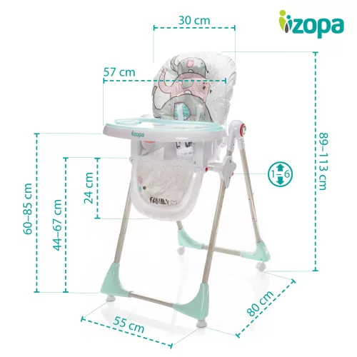 Zopa etetőszék Monti Elefántok türkiz