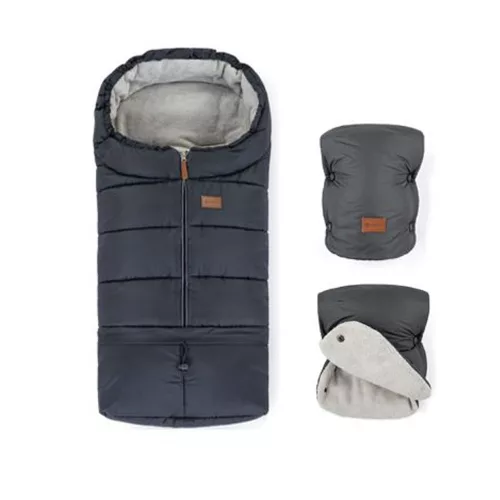 Petite and Mars Téli szett Jibot 3in1 bundazsák és kézmelegítő kesztyű babakocsira Jasie Charcoal Grey