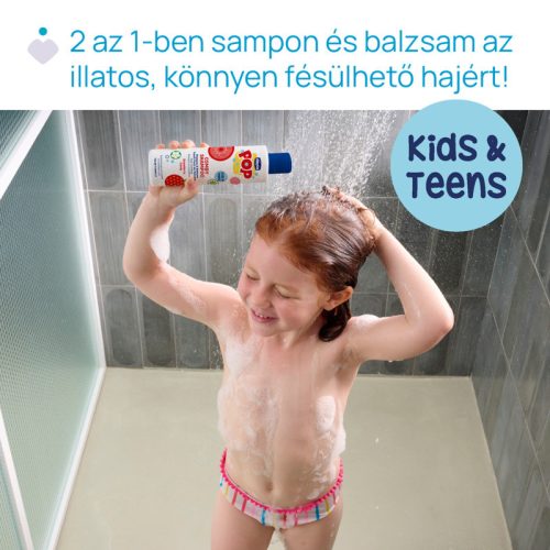 POP sampon és balzsam 250 ml epres gumicukor illatú gyerekek és tinik részére